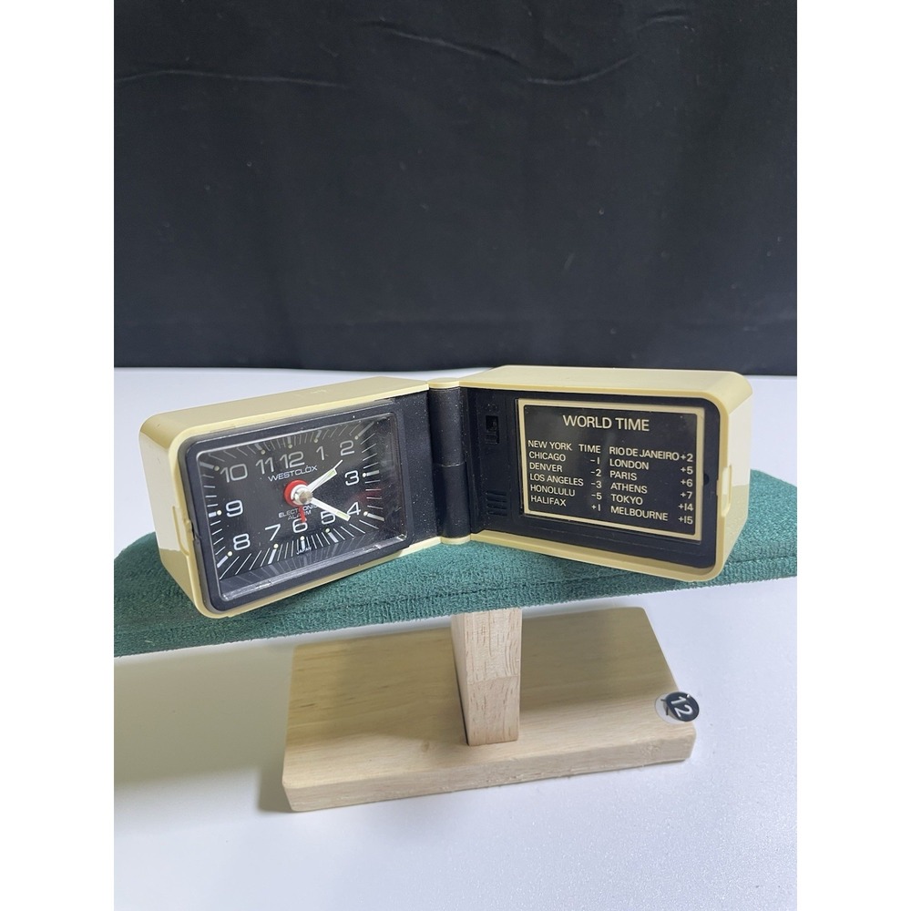 Vintage Westclox Japan Folding World Time Electronic Alarm Travel Clock Working